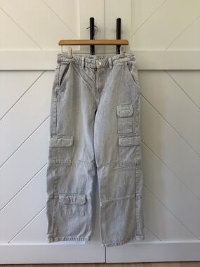 Women’s Bershka White and Navy Striped Cargo Jeans